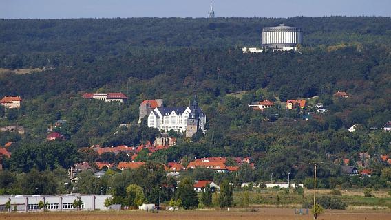 Blick über Bad Frankenhausen zum Oberkirchturm und Panoramamuseum